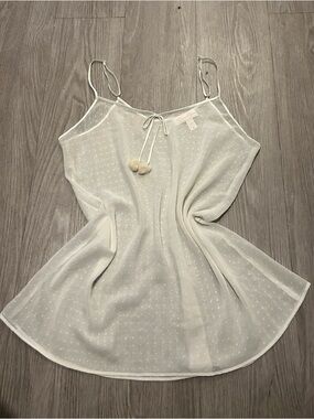 Oscar de la Renta Ivory Sheer Dot-Trim Camisole with Pom-Tie